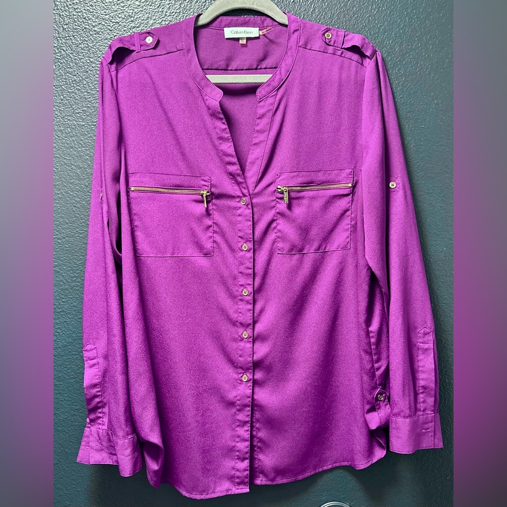 Calvin Klein Zip Pocket Roll Tab Blouse